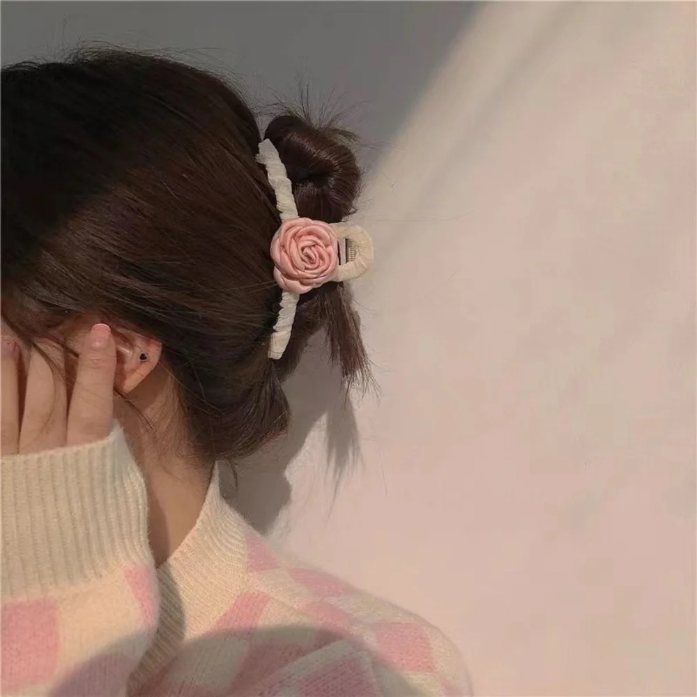 Anthropologie Pink Rose Hair Clip with Cream-Wrapped Clip
